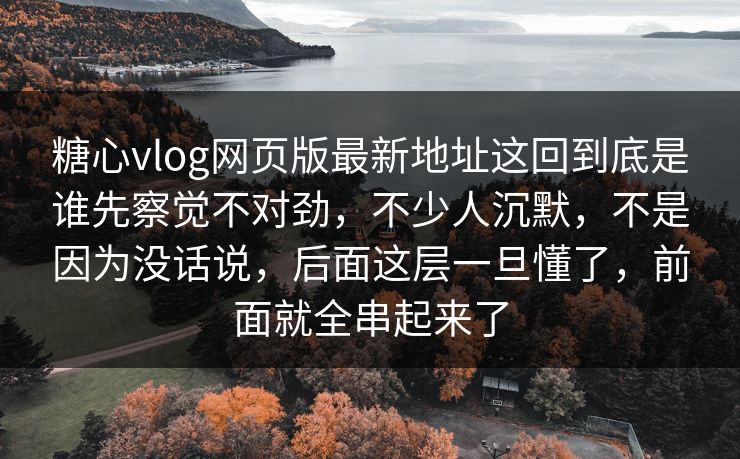 糖心vlog网页版最新地址这回到底是谁先察觉不对劲，不少人沉默，不是因为没话说，后面这层一旦懂了，前面就全串起来了