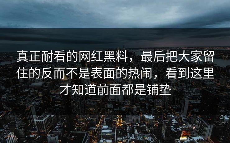真正耐看的网红黑料,最后把大家留住的反而不是表面的热闹,看到这里才知道前面都是铺垫