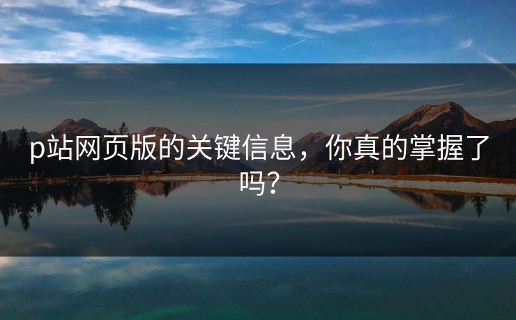 p站网页版的关键信息，你真的掌握了吗？