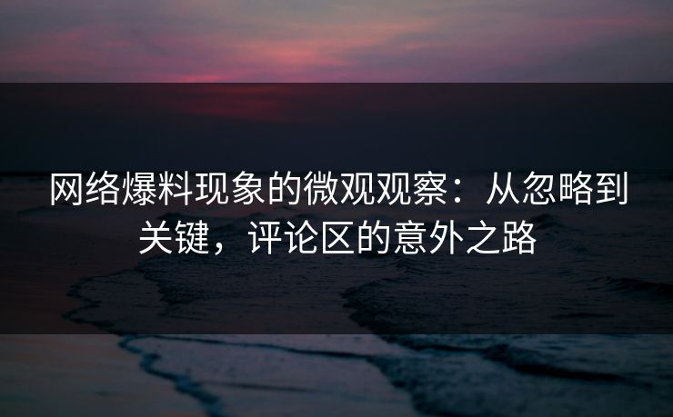 网络爆料现象的微观观察:从忽略到关键,评论区的意外之路