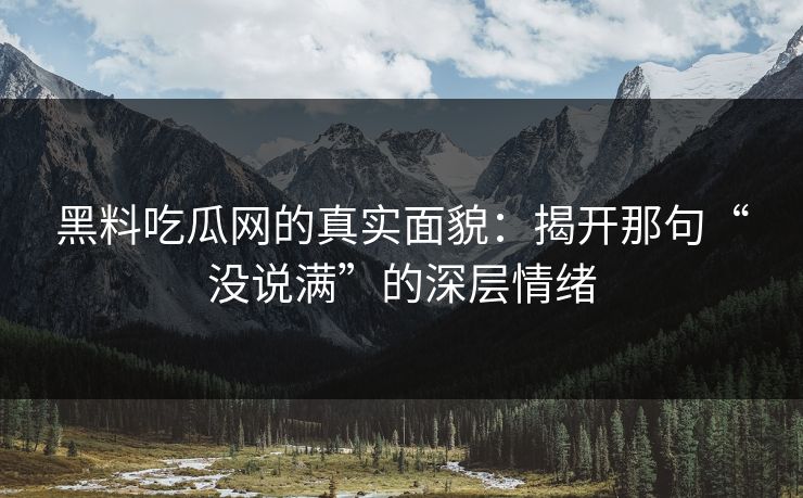 黑料吃瓜网的真实面貌：揭开那句“没说满”的深层情绪