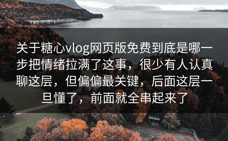 关于糖心vlog网页版免费到底是哪一步把情绪拉满了这事，很少有人认真聊这层，但偏偏最关键，后面这层一旦懂了，前面就全串起来了