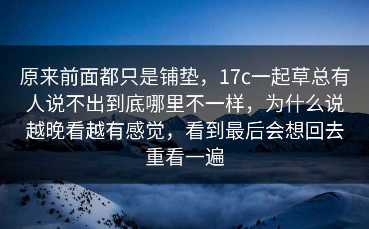 原来前面都只是铺垫，17c一起草总有人说不出到底哪里不一样，为什么说越晚看越有感觉，看到最后会想回去重看一遍