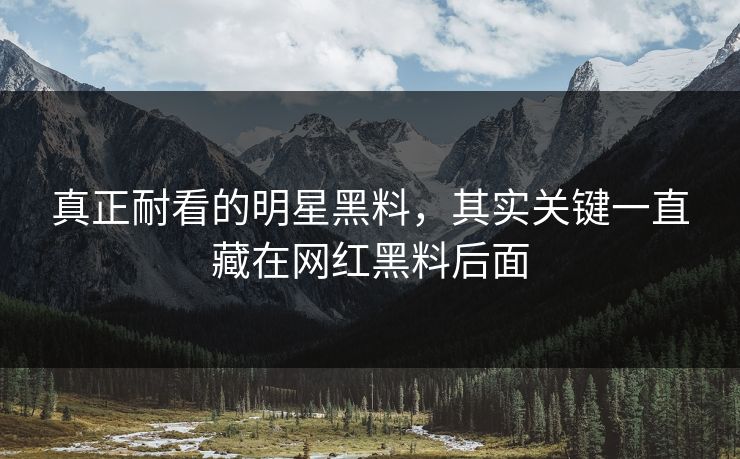 真正耐看的明星黑料，其实关键一直藏在网红黑料后面