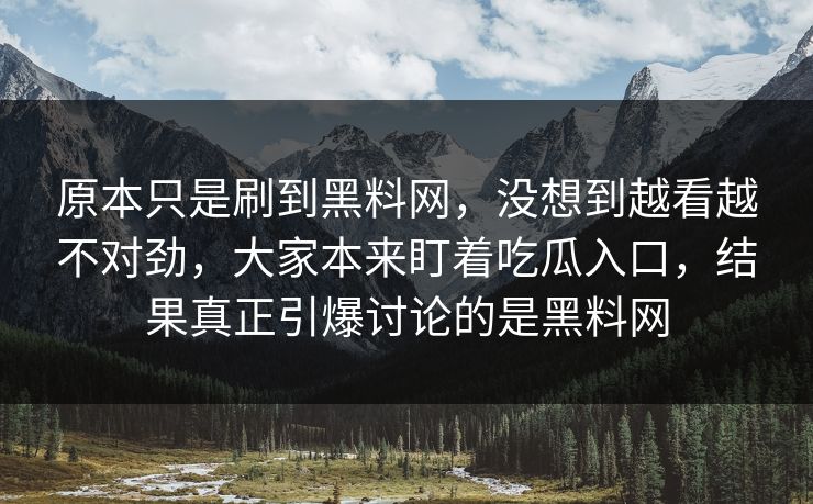 原本只是刷到黑料网，没想到越看越不对劲，大家本来盯着吃瓜入口，结果真正引爆讨论的是黑料网